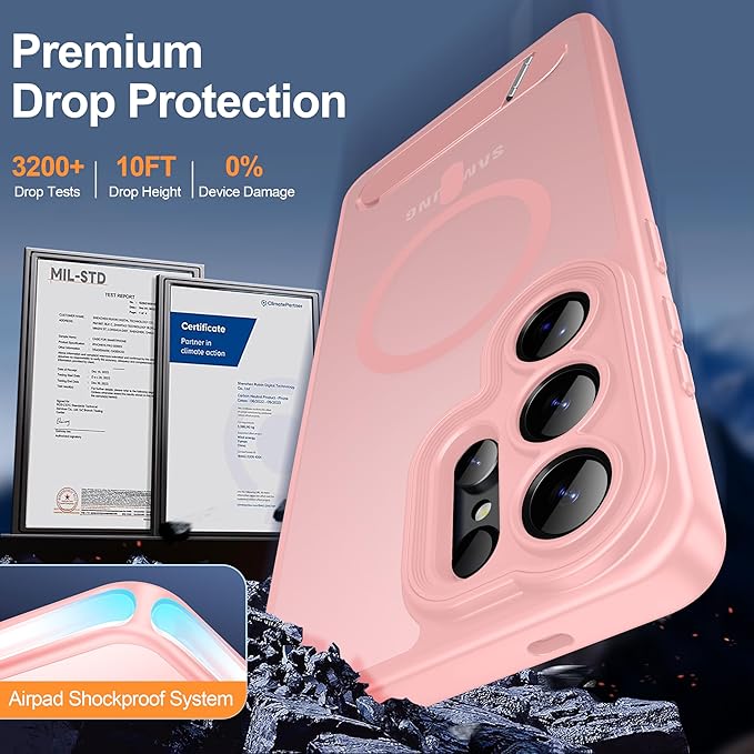 Magnetic for Samsung Galaxy S26 Ultra Case, [Compatible with MagSafe][Full Camera Protection][Built-in Invisible Kickstand] Translucent Matte Phone Case for S26 Ultra 6.9" - Pink