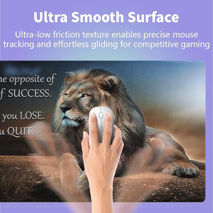 Large Gaming Extended Mouse Pad (31.5" x 15.8") - Majestic Lion at Rest Inspirational Quote About Success Motivational Words, Extra XXL Office Accessories, Premium Stitched Anti-Slip Desk Mat