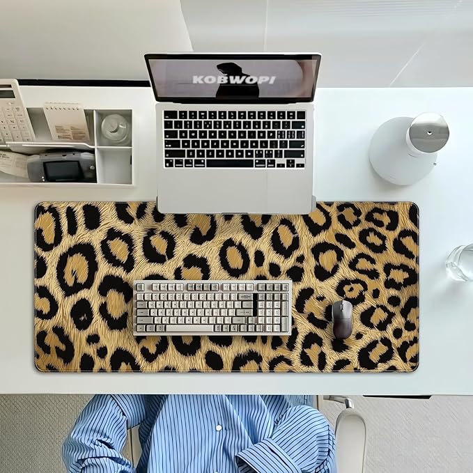 35.4 x 15.7 in, XXL Large Mouse Pad for Desk, Extended Keyboard Mouse Mat for Computer Office, Big Mouse pad with Stitched Edges, Gaming Pc-Leopard Print Classic