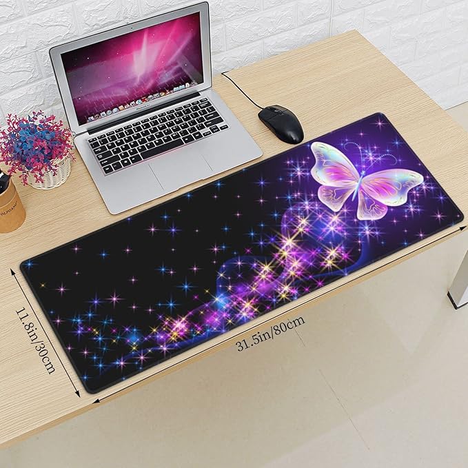 Butterfly Mouse Pad Extended Large Gaming Mouse Pad XL Oversized Desk Pad Stitched Edges 31.5 X 11.8 Inch
