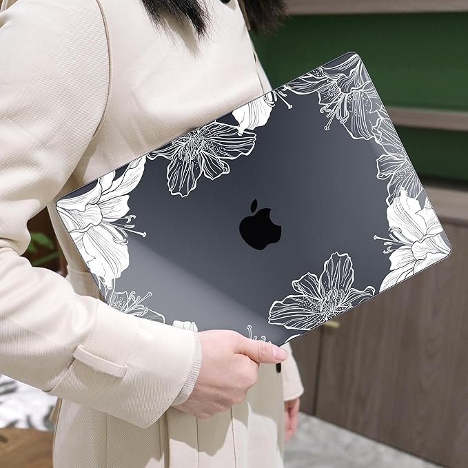 MEEgoodo Case for M5/M4/M3/M2 MacBook Air 15 inch Case 2026 2025 2024 2023, Laptop Shell Fit Model (A3448/A3241/A3114/A2941) for MacBook Air 15.3-inch, Lily Floral