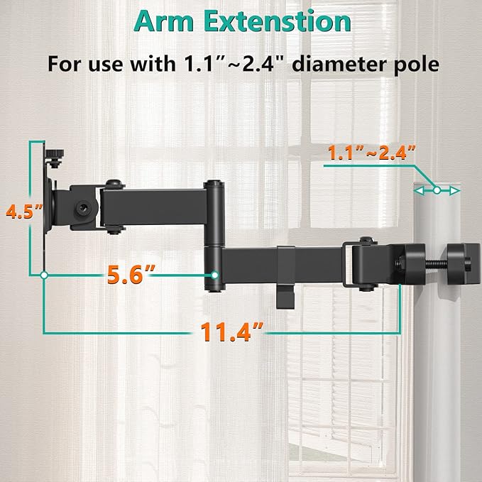 WALI Single Monitor Arm Mount for 17 to 32" Monitors, Full Motion Steel Monitor Pole Mount Bracket with Removable VESA Plate 75mm and 100mm, Vesa Mount for Outdoor, Gazebo, RVs (011ARM), Black
