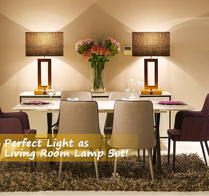 22'' Black&Gold Lamps for Bedrooms Set of 2, Touch Control Table Lamps with USB Ports, 3-Way Dimmable Bedside Nightstand Lamps, Modern Table Lamps for Living Room End Table, LED Bulbs Included