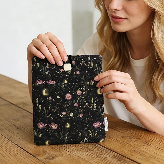 Padded eReader Sleeve Tablet Bag Pouch for eReader Paperwhite, Colorsoft,Signature Edition, Voyage,Scribe/Kobo eReader,Floral Book Protector for Paperbacks and Small Hardcovers(Black,Medium)