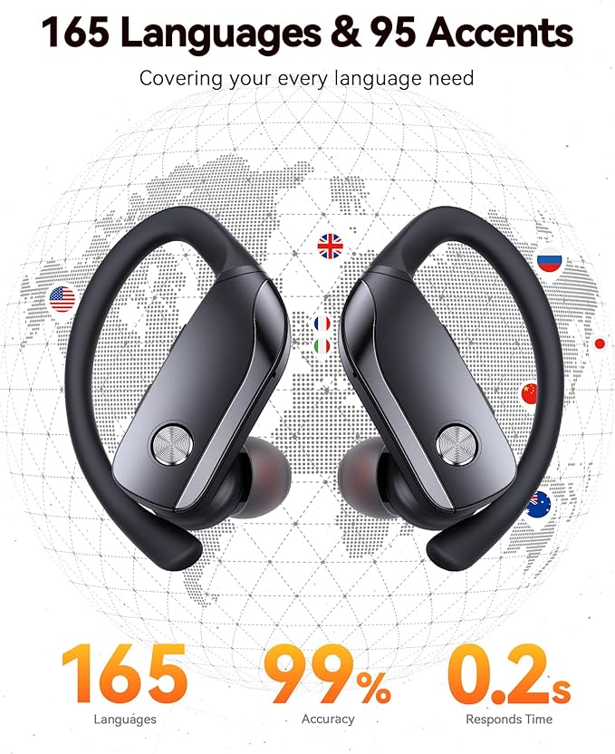 bmani Ear Buds Wireless Earbuds Bluetooth Headphones with 80H Playtime LED Display Case, Over-Ear Hook with Mic, Stereo Sound, Easy Button Controls, Sports Earphones for Running Workout Gym Black