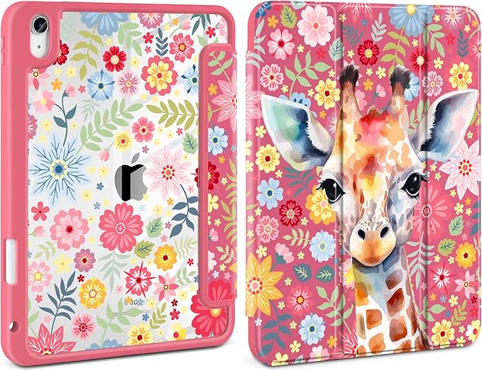 Case for iPad Air 11 inch M4 2026 M3 2025 M2 2024,iPad Air 5th (2022) / 4th (2020) 10.9 Inch Lightweight Shockproof TPU Cute Trifold Cover Auto Wake Sleep Clear Back Soft Bumper, Giraffe