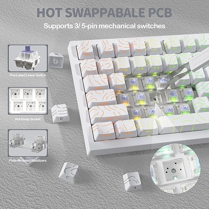 ATTACK SHARK X820 Ultra 75% Wireless Gaming Mechanical Keyboard Hot-Swappable Gasket Mount RGB Backlit BT/2.4G/Wired Custom Keyboard with Smart TFT Display&Knob QMK Driver-White Contour&Gift Switch