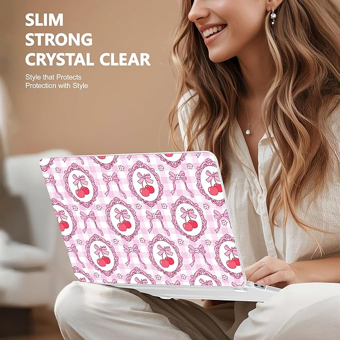 Case for 2026 MacBook Neo 13-inch Laptop with Liquid Retina Display, Release Model A3404, Sturdy Plastic Hard Shell Case + Keyboard Cover + Trackpad Film + Dust Plug, Cherry Bows & Checkered