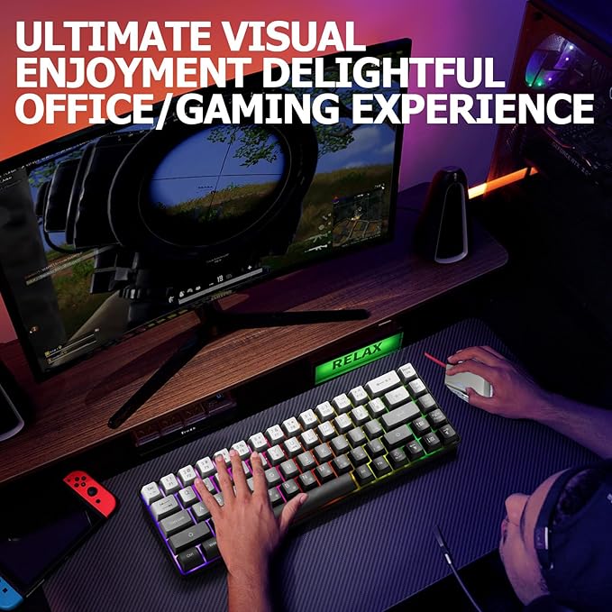 Guiheng Wired 60% Gaming Keyboard and Mouse Combo, Ultra-Compact 61 Keys RGB Backlit Mini Keyboard, Lightweight 3200 DPI Optical, Wired Gaming Set for Windows,PC, MAC PS5 Xbox Gamer(Gradient Grey)