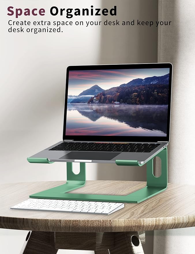 ALASHI Laptop Stand for Desk, Aluminum Computer Riser, Ergonomic Notebook Holder, Detachable Metal Laptops Elevator, PC Cooling Mount Support 10 to 15.6 Inches Notebook, Light Green