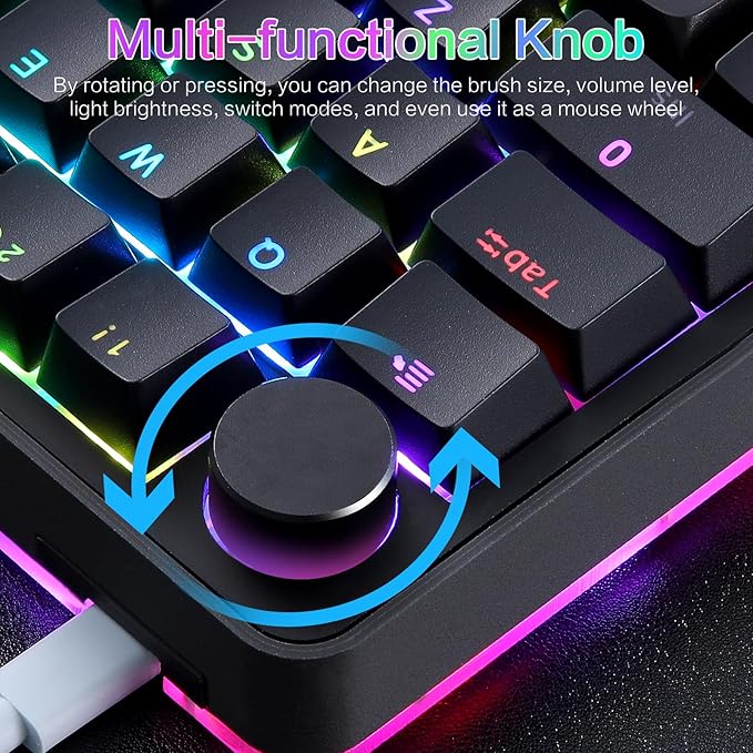 Koolertron Single-Handed Macro Mechanical Keyboard, RGB LED Backlit Portable Mini One-Handed Mechanical Gaming Keypad 39 Fully Programmable Keys (39 Keyboard Black)