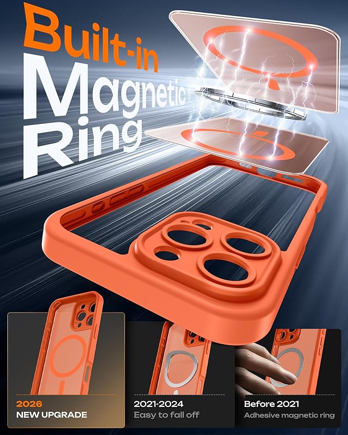 TOCOL for Phone 16 Pro Case, Compatible with Magsafe Charger, Full Camera Protection, Drop Protection, Translucent Matte Phone Case for iPhone 16 Pro 6.3 inch (Orange)