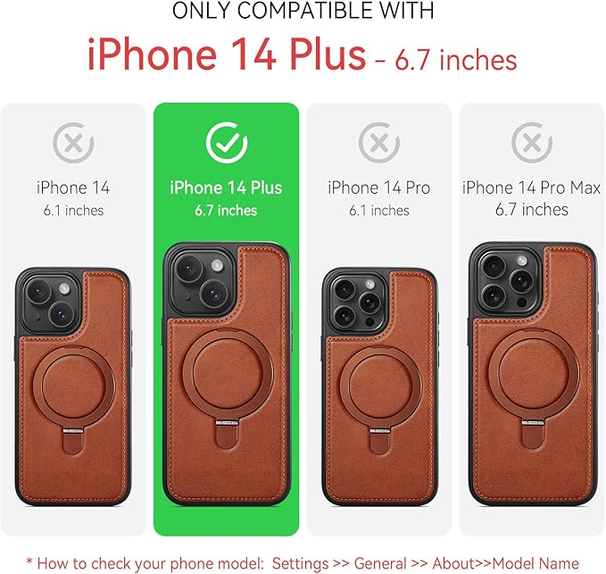 for iPhone 14 Plus Case with Stand Compatible with Magsafe Slim PU Leather & Durable TPU Drop Proof Magnetic Kickstand Protective Cover with Tempered Glass Screen Protector 6.7", Brown
