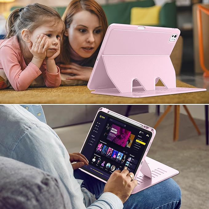 VIKESI Case for iPad iPad Pro 13-inch M5 or M4 Released in 2025 or 2024,Multiple Angles Magnetic Stand Cover,Shockproof Soft Back,Pencil Holder,and Auto Sleep/Wake,Pink