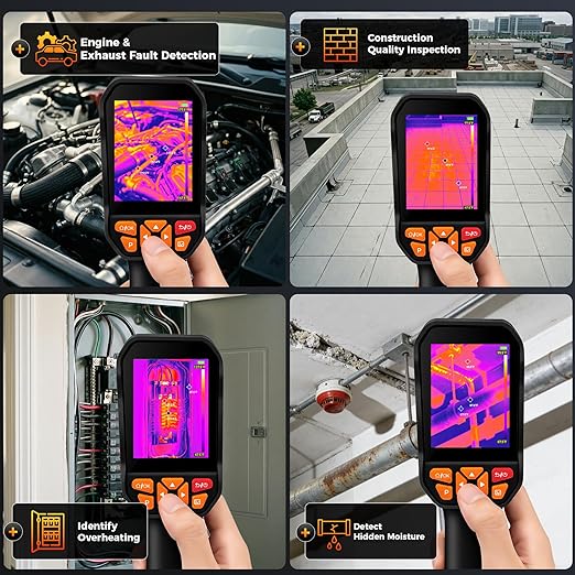 Handheld Dual Lens Thermal Imaging Camera with 2MP Visual Camera, 512×384 Super Resolution, -4°F~1022°F, PC 2D/3D Image Analysis for Hidden Water Leak Detection & Moisture Inspection