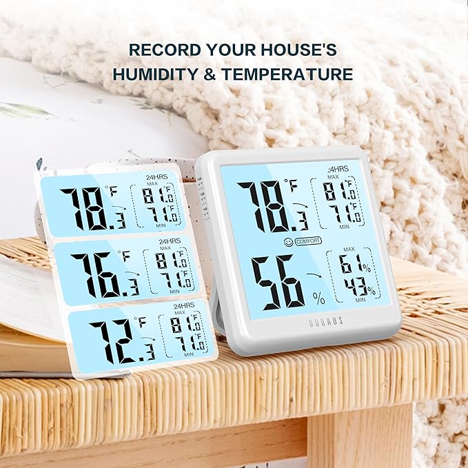 DOQAUS Digital Hygrometer Indoor Thermometer for House, Room Thermometer with 3s Fast Refresh & Max Min Records, Temperature Monitor Humidity Meter with Backlight, White