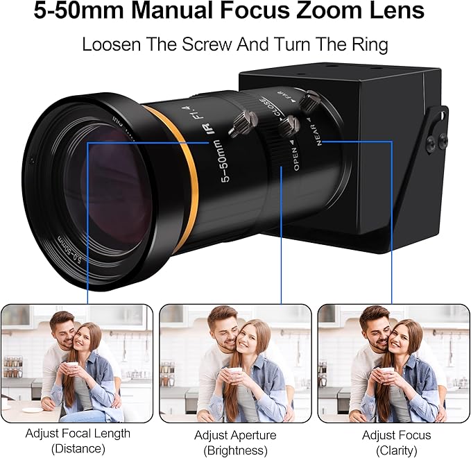 MMlove 4K HDMI USB Camera 30FPS Webcam 10X Variable Focus 5-50mm Lens H.265 2X Digital Zoom PC Streaming Close up Zoom in and Out Web Camera for Conference Classes