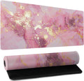 Gold Pink Marble Mouse Pad Extended Large 35.4x15.7in Coquette Kawaii Desk Mat Preppy Trendy Computer Mousepad XL Non-Slip Rubber Base Stitched Edge Rose Gold Mousepad PC Desk Pad for Work Desktop