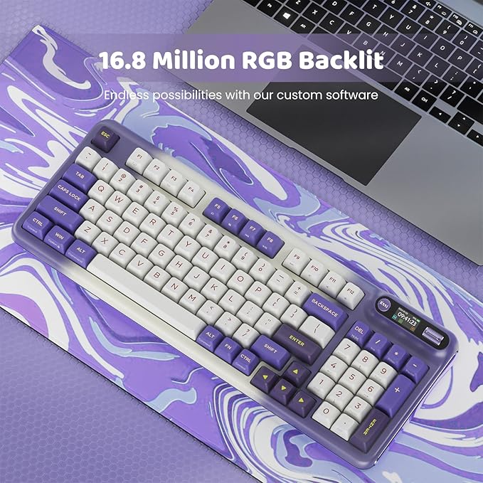 KZZI Z98 Wireless Mechanical Keyboard, Smart Display & Knob, BT5.0/2.4GHz/USB-C, Hot Swappable Custom Keyboard, Pre-lubed Linear Switches, Gasket Mount, RGB Creamy Gaming Keyboard