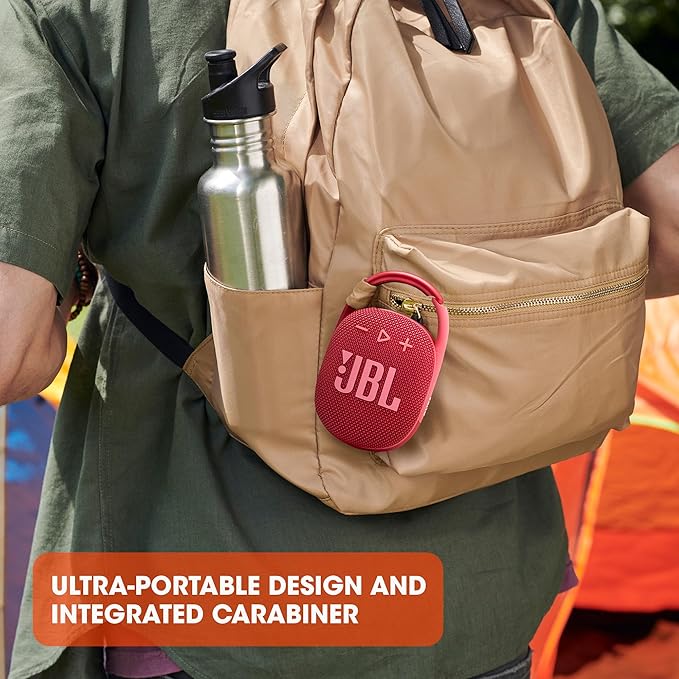 JBL Clip 4 - Portable Mini Bluetooth Speaker, big audio and punchy bass, integrated carabiner, IP67 waterproof and dustproof, 10 hours of playtime, speaker for home, outdoor and travel (Pink)