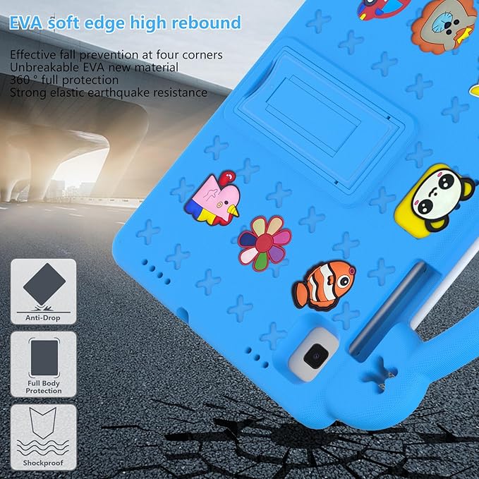 AKABEILA Compatible with Samsung Galaxy Tab A7 10.4 (2020/2022)/Tab S6 10.5(2019)/Tab S5e 10.5 inch(2019)/Tab S6 Lite 2020/2022 10.4 Tablet Case, Shoulder Strap & Pen Tray for Girl Kid Gift Sky Blue
