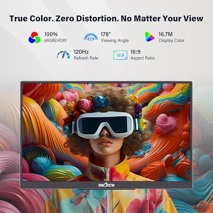 InnoView 15.6" Portable Monitor 120Hz 2K QHD 2160x1440 | 100% sRGB HDR | Second Monitor with 2 USB-C & HDMI Ports |Travel Monitor for Laptop MacBook/Switch/PS5/Xbox(Adapter Not Included)