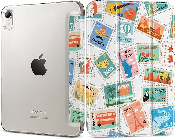 DONGKE for iPad mini 7 (A17 Pro) 2024 & iPad mini 6 2021 8.3 Inch, Slim Foldable Stand Hard PC Translucent Back Shell Smart Cover for iPad mini 7th/6th Generation [Auto Wake/Sleep] - Post Stamps