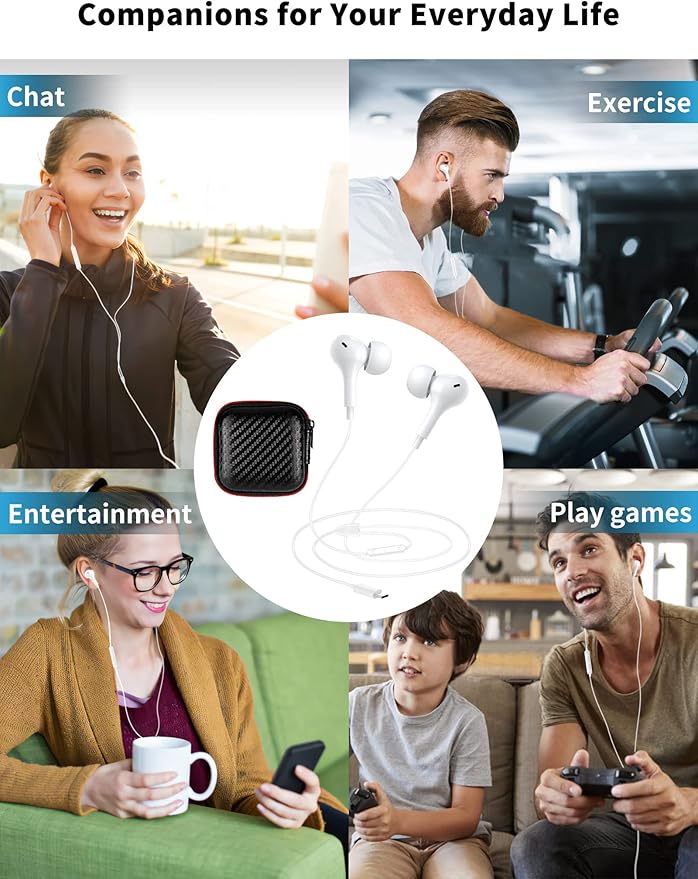 USB C Headphone for Samsung S26 S25 FE S24 A16 A17 Wired Earbuds Magnetic in-Ear Type C Earphone with Microphone Volume Control Bass Stereo Noise Canceling for iPhone 17 Pro Max 16 16e 15 Pixel 10a 9a