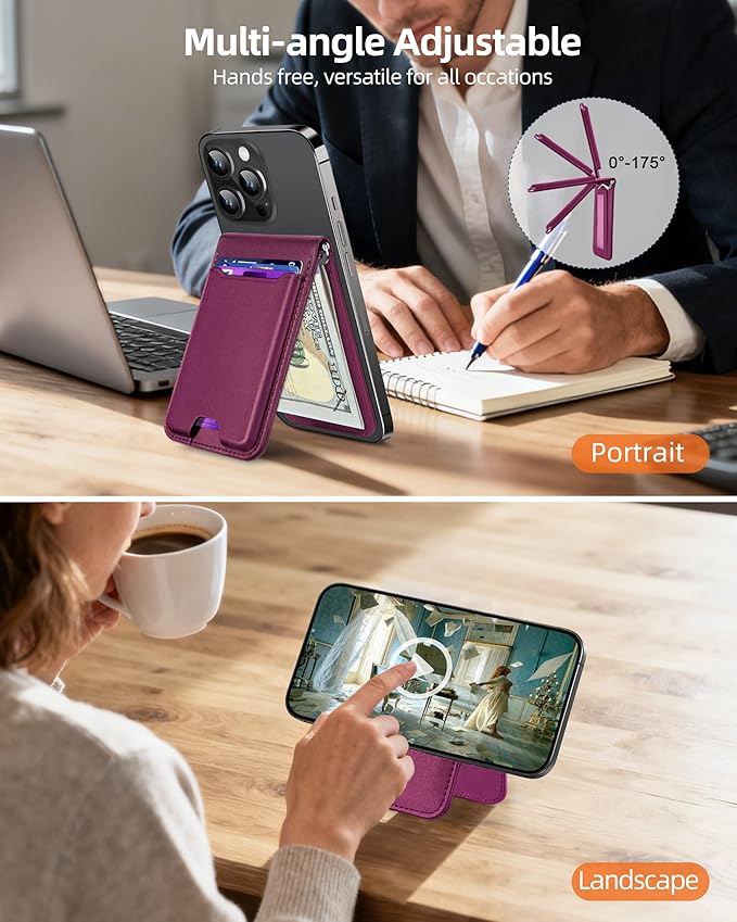 ExtreLife For Magsafe Wallet with Money Clip, Strongest Magnetic Wallet for iPhone 17/16/15/14/13/12 Series, Adjustable Stand, ID Window, 5 Card Holder, RFID Blocking, Not for 13/12 Mini, Cherry