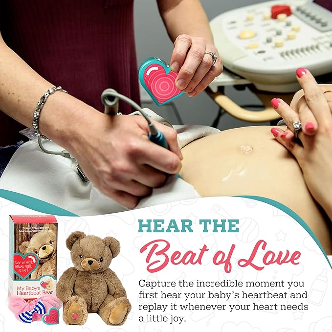 My Baby’s Heartbeat Bear, 20 Second Re-Recordable Digital Voice Recorder Plush Keepsake for Baby’s Heartbeat Memory, Pregnancy Keepsake (Not a Medical Device), Vintage Monkey