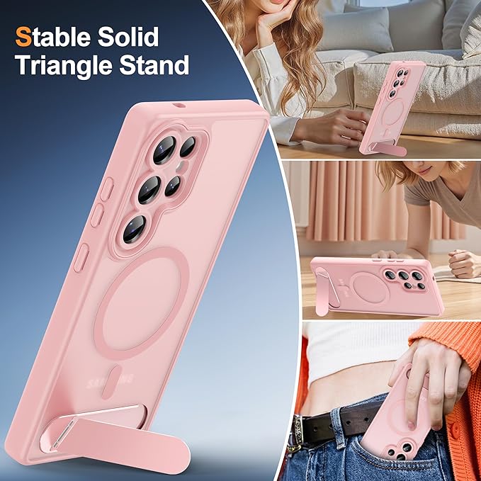 Magnetic for Samsung Galaxy S25 Ultra Case, [Compatible with MagSafe][Full Camera Protection][Built-in Invisible Kickstand] Translucent Matte Phone Case for S25 Ultra 6.9" - Pink