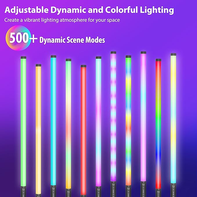 4 Pack 4ft Portable Battery Powered Tube Light 120cm Handheld LED RGB Lights Tube with Tripods, 500 Vivid Effects for Video and Photography,Light Painting,YouTube,Video and Dance Club