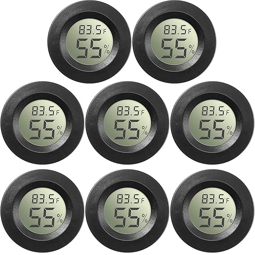 Weewooday Mini Hygrometer Thermometer Digital LCD Monitor Indoor/Outdoor Room Humidity Meter Temperature Gauge for Greenhouse Garden Reptile Incubator Cellar ℉/℃(Black,8 Pcs)