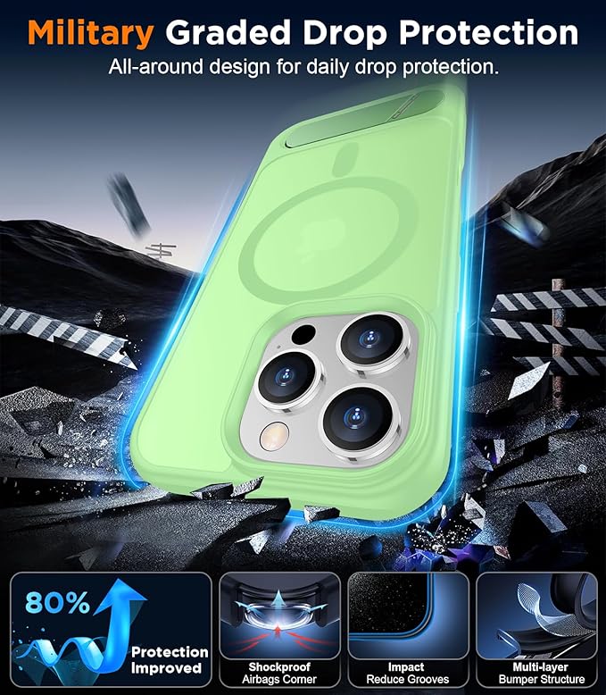 Magnetic Compatible with iPhone 16 Pro Max Case, [Built-in Invisible Kickstand][Compatible with MagSafe][Military Grade Shockproof] Slim Translucent Matte Phone Case for iPhone 16 Pro Max 6.9"
