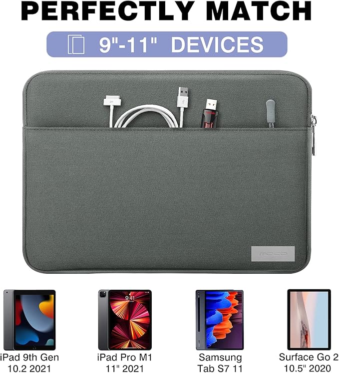 MoKo 11 Inch Tablet Sleeve Bag Carrying Case Fits iPad air 5 10.9" 2022, iPad Pro 11 M2 2022-2018, iPad 10th 10.9, iPad 9/8/7th Gen 10.2, iPad Air 4 10.9/Air 3 10.5, Tab S8 11"/Tab A 10.1, Dark Gray