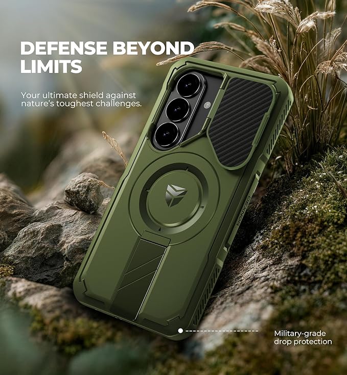 Dexnor for Samsung Galaxy S26 Case with Camera Cover & Adjustable Kickstand & Screen Protector, Compatible with MagSafe, Rugged Shockproof Bumper Cases Magnetic Protective Cover(2026),6.3",Army Green