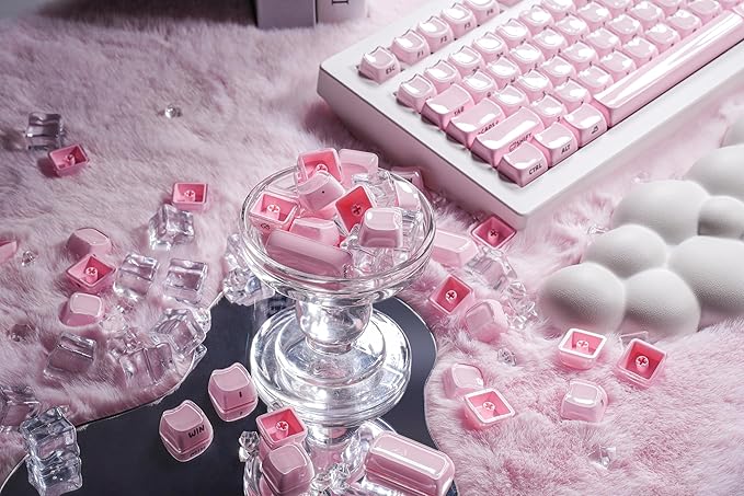 ZORNHER CG870 Wireless Mechanical Keyboard,80% Pink & White Gaming Keyboard, Creamy Keyboard,Cute Jelly Cat Clear Ceramic Jade Keycaps,Girly Aesthetics Kitty Keyboard,Creamy Sounding Linear Switches
