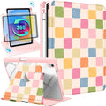Uppuppy for iPad A16 Case for iPad 10th Generation Case 10.9 inch - 360 Degree Rotating Stand Folio Smart Cover with Pencil Holder for Women Girls, Colorful Checkered for Apple 10th 2022/11th 2025