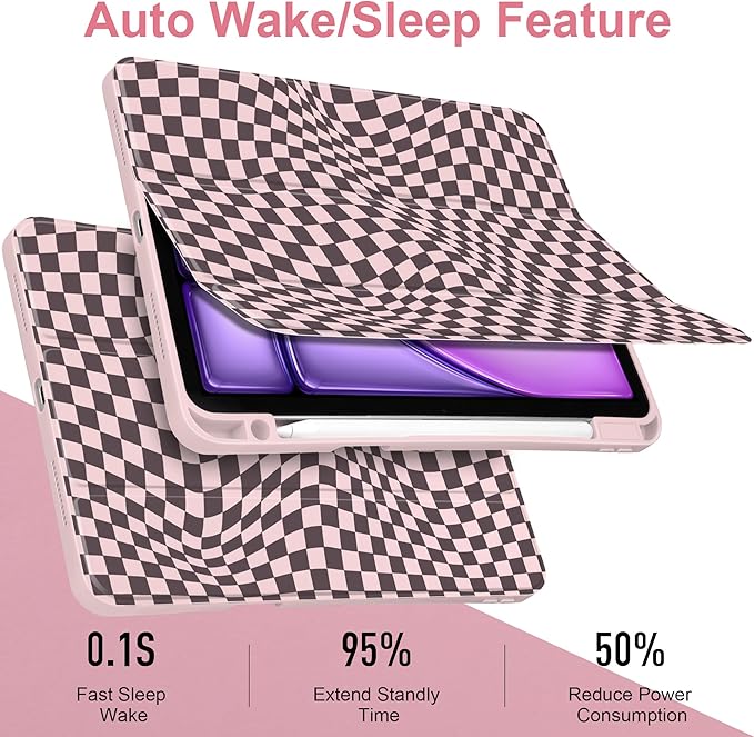Case for iPad Air 13 inch 2026 M4 2025 M3 2024 M2 Release with Pencil Holder - Aesthetic Cute Design Trifold Cover with Soft TPU Bumper Clear Back Auto Sleep for Girls Women, Abstract Lattice