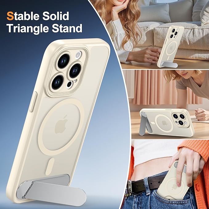 Magnetic Compatible with iPhone 13 Pro Case, [Built-in Kickstand][Full Camera Protection][Compatible with MagSafe][Anti-Fingerprint] Shockproof Phone Case for iPhone 13 Pro 6.1",Beige