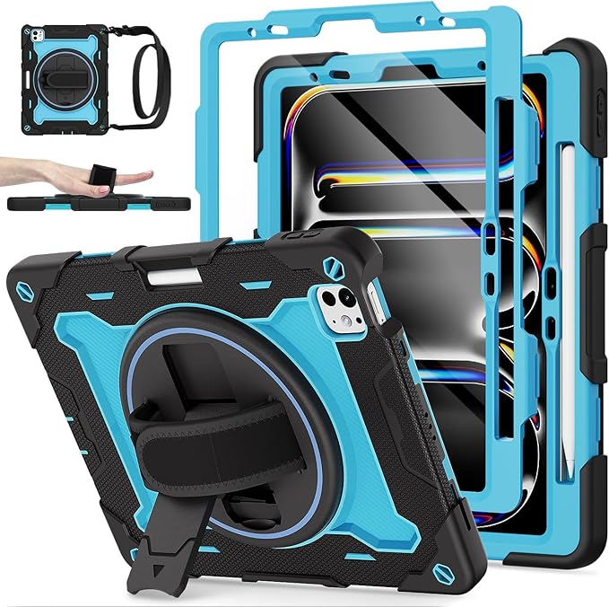 iPad Air 11 inch Case M2 2024 6th Gen, for iPad Air 5th/4th, Full-Body Shockproof Protective Cover with Screen Protector, Also for iPad Pro 11 inch Case 1st-4th Generation, Pencil Charge