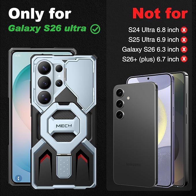 TONGATE for Samsung Galaxy S26 Ultra Case with Magnetic Stand, Compatible with MagSafe [Built-in Camera Cover & Ring Holder][Military-Grade Protection]Anti-Slip Rugged Phone Case for S26 Ultra,SkyBlue
