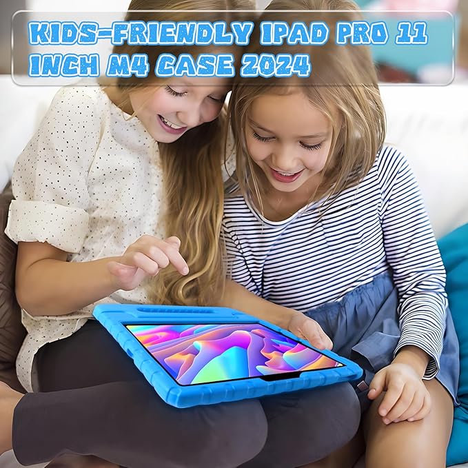 for 2024 iPad Pro 11 inch Case M4 with Pencil Holder, Anti-Slip Handle, Super Protection EVA Kids Proof New Cute Cover for iPad Pro 11-inch (M4) 5th Generation, Blue