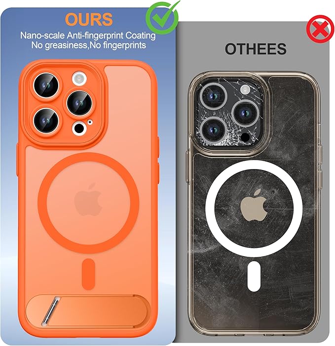 Magnetic Compatible with iPhone 13 Pro Case, [Built-in Kickstand][Full Camera Protection][Compatible with MagSafe][Anti-Fingerprint] Shockproof Phone Case for iPhone 13 Pro 6.1",Orange
