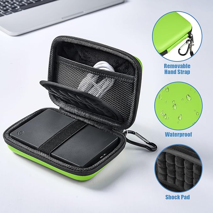 ProCase Hard Drive Case for Canvio Basics Western Digital WD Elements My Passport Seagate Portable Backup Plus Slim 1TB 2TB 3TB 4TB USB 3.0, 2.5”, Samsung T9 Portable External Hard Drive Case -Green