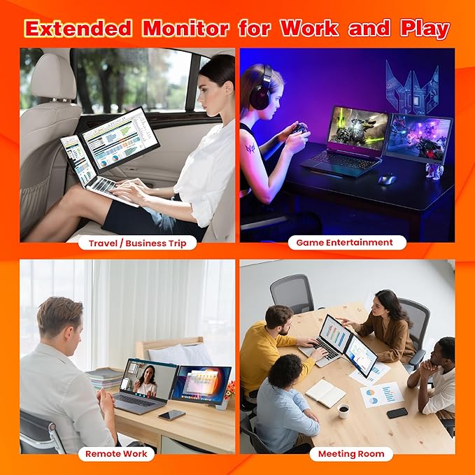 Laptop Screen Extender 0.27" Ultra-Thin, 14" FHD 1080P IPS Dual Portable Monitor, USB-C/HDMI Plug & Play Travel screen extender for 13-17" Laptops, Compatible with Window/Mac/Chrome/Switch/Android