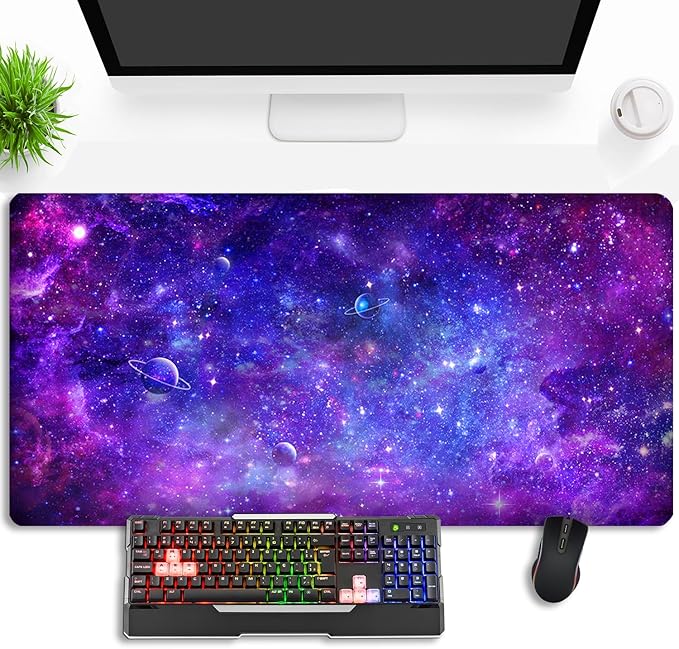 Cyberpunk Space Large Gaming Mouse Pad, Purple Cyberpunk Universe Mouse Pad Cyberpunk Planet Cosmic Desk Mat Anime Desk Pad Mousepad XXL Extended Keyboard Mat Mouse Mat, Waterproof, 31.5x15.7 in