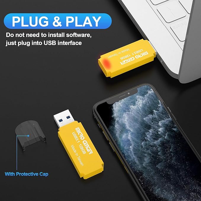 Micro Center Pro 128GB USB 3.1 Gen1 Flash Drive Faster USB Stick External Data Storage Thumb Drive (128GB, Yellow)