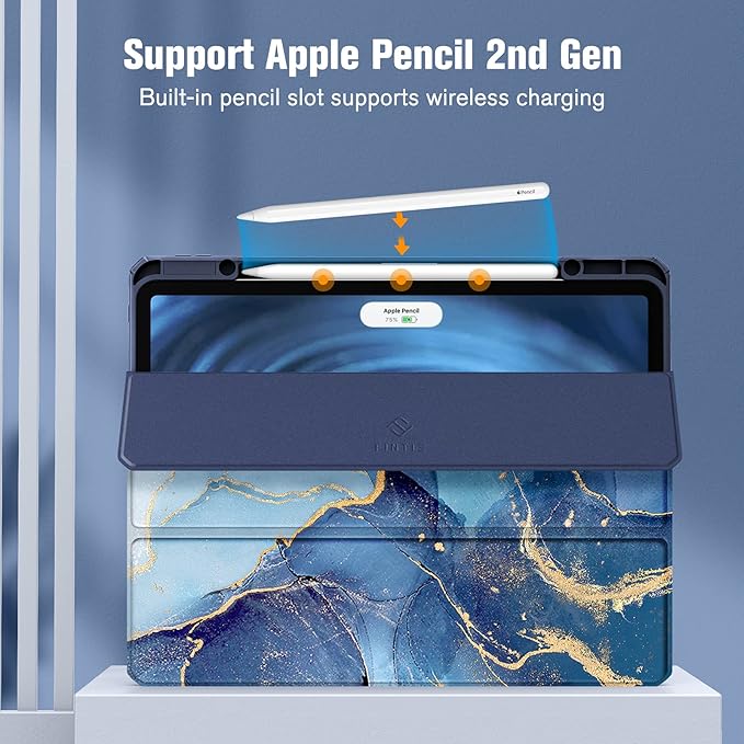 Fintie Hybrid Slim Case for iPad Pro 12.9-inch 6th Generation 2022, [Built-in Pencil Holder] Shockproof Cover w/Clear Transparent Back Shell, Also Fit iPad Pro 12.9" 5th/4th/3rd Gen, Ocean Marble