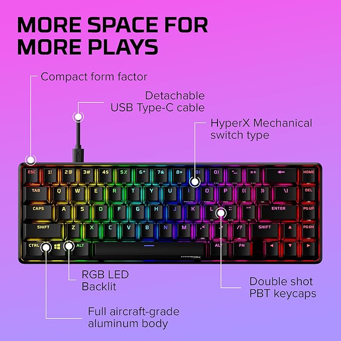 HyperX Alloy Origins 65 - Mechanical Gaming Keyboard – Compact 65% Form Factor - Linear Red Switch - Double Shot PBT Keycaps - RGB LED Backlit - NGENUITY Software Compatible,Black